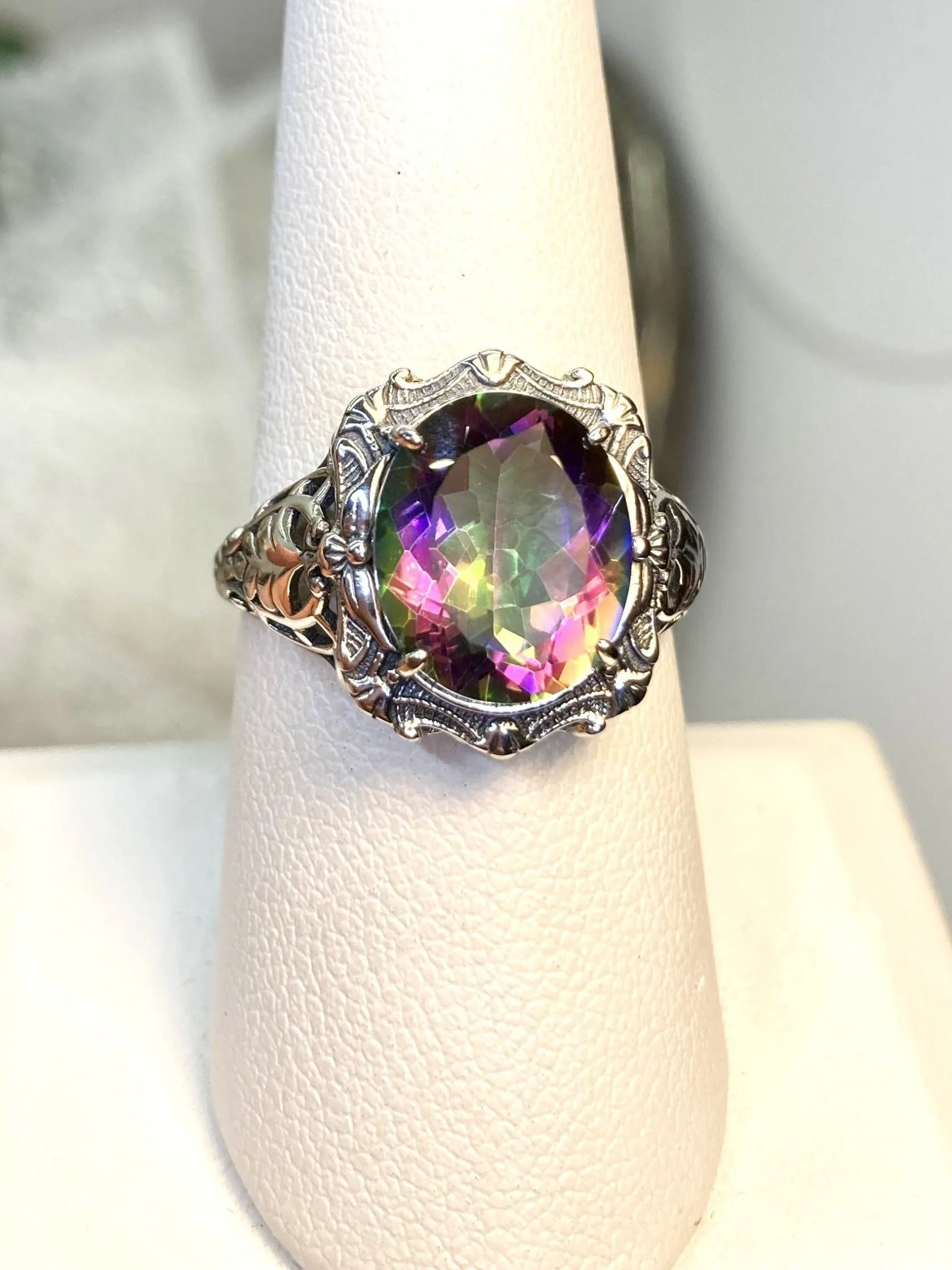 D229, Beauty Ring, Choice of Natural Gemstone, Oval Art Nouveau Filigree Ring, D229