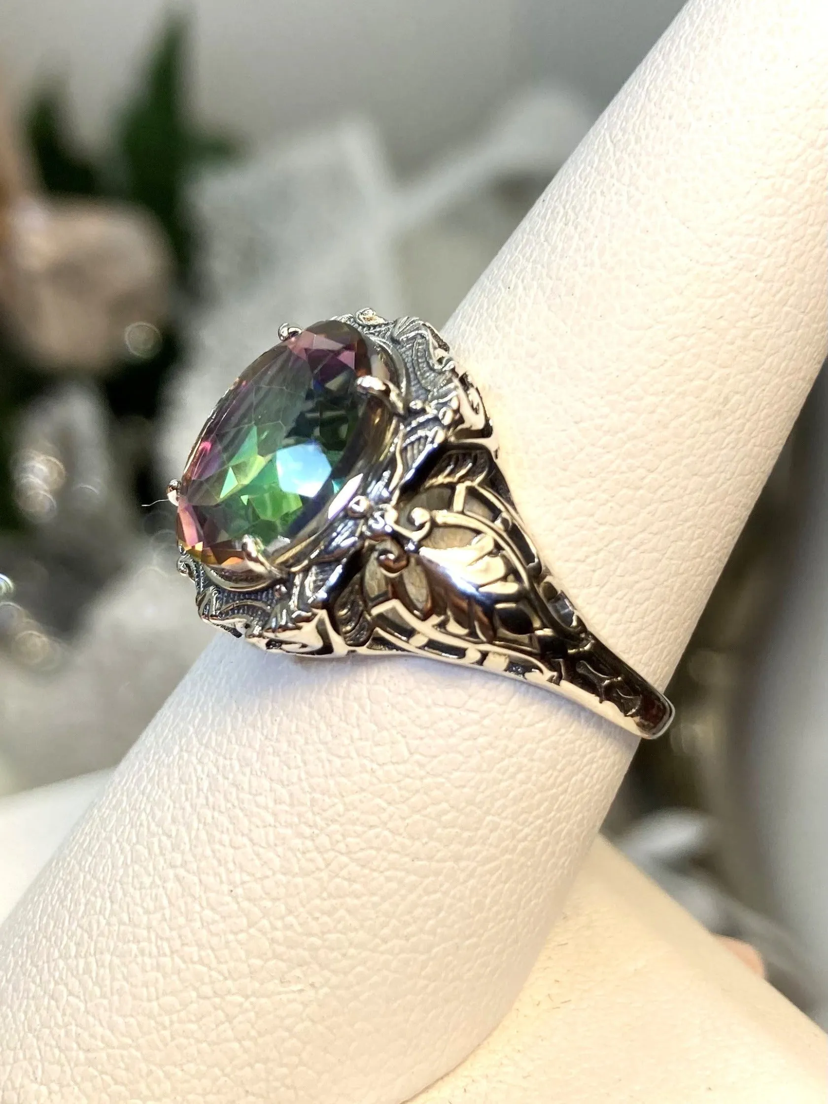 D229, Beauty Ring, Choice of Natural Gemstone, Oval Art Nouveau Filigree Ring, D229