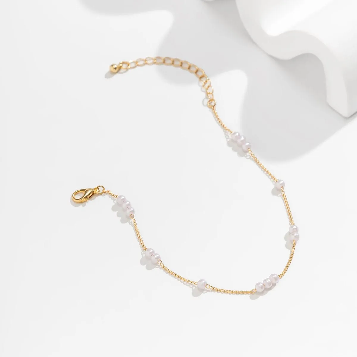 Dainty Pearl Charm Cable Chain Anklet