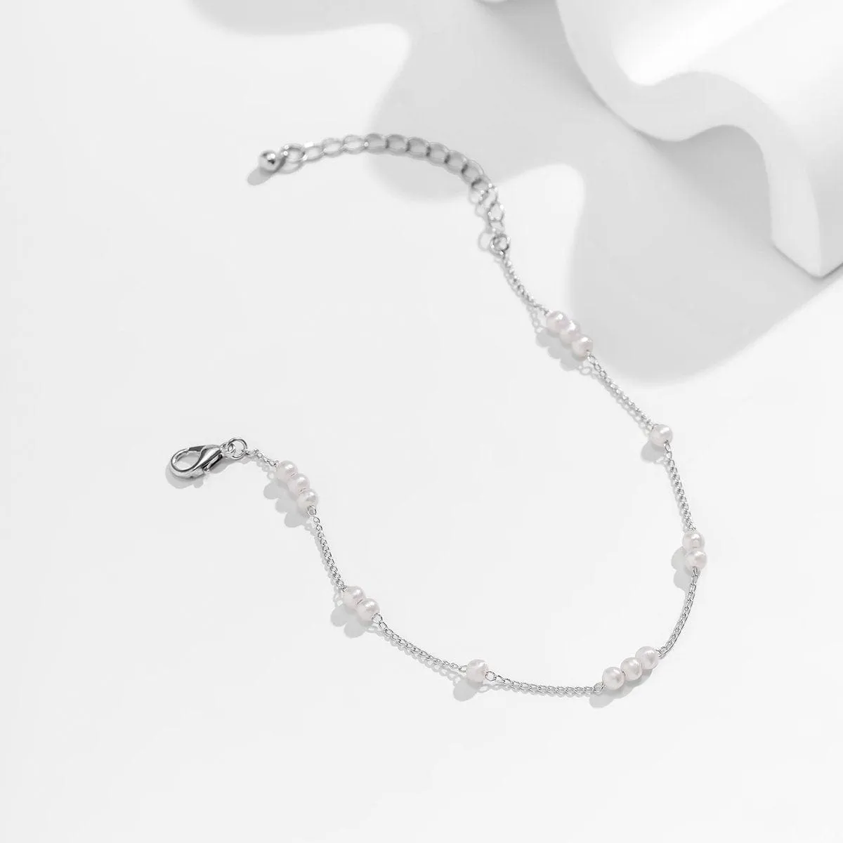 Dainty Pearl Charm Cable Chain Anklet