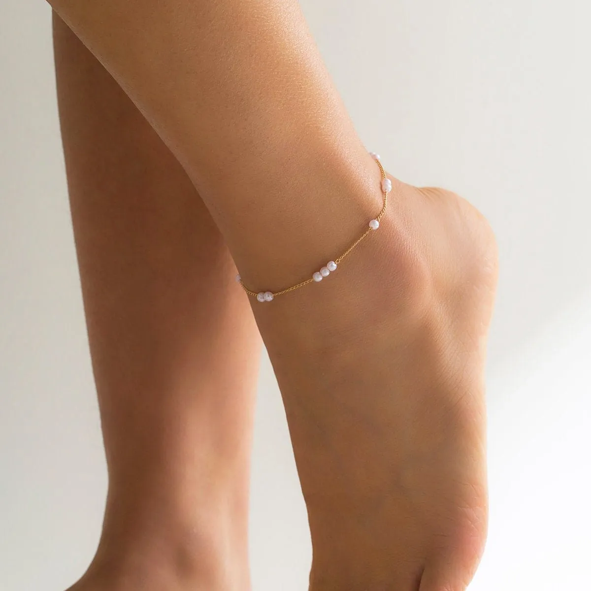 Dainty Pearl Charm Cable Chain Anklet