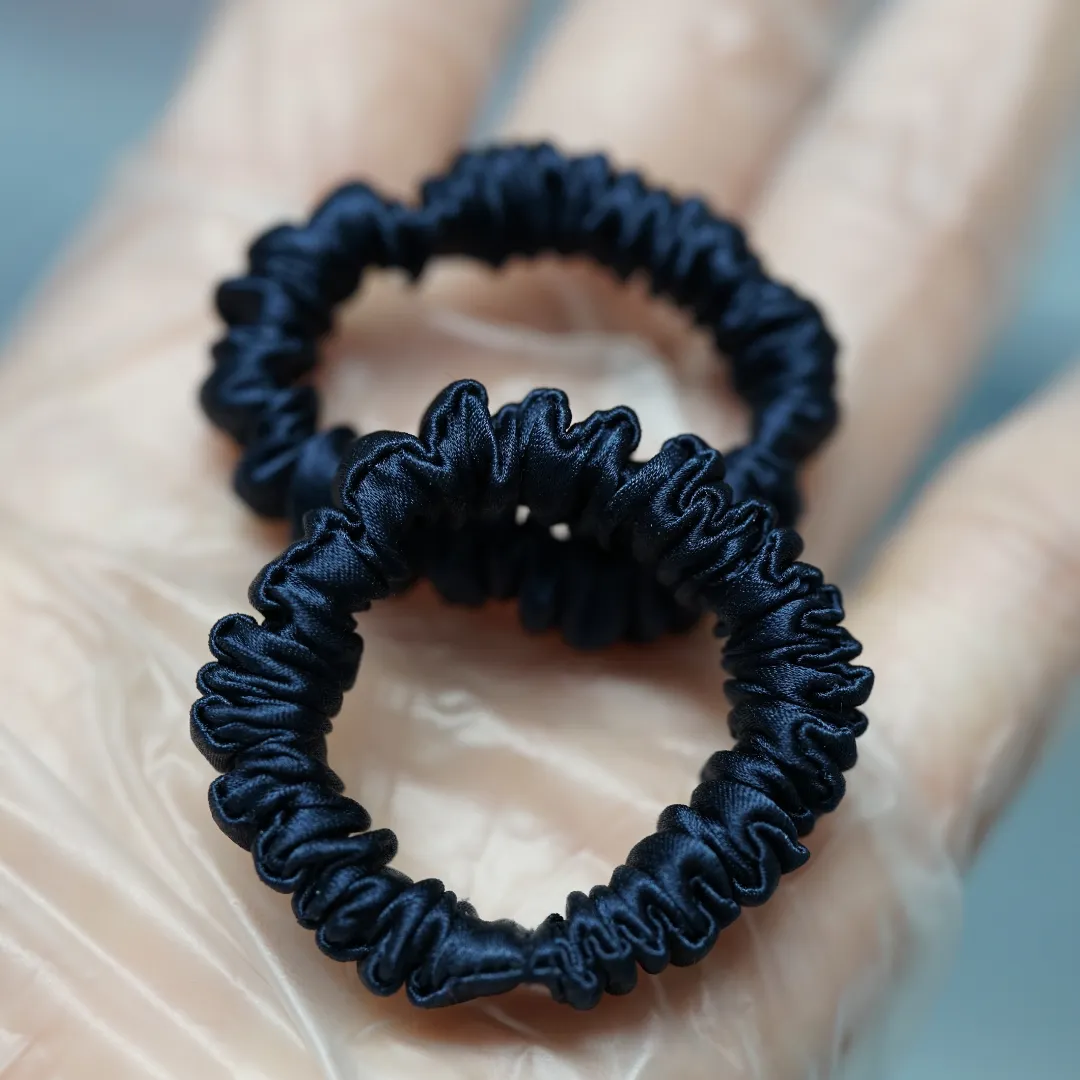 Dark Blue Silk Scrunchie Tiny - For Adult / Baby / Toddler