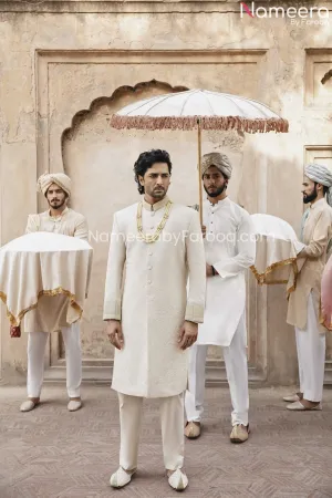 Designer Karandi Silk White Grooms Sherwani Dress #GN16
