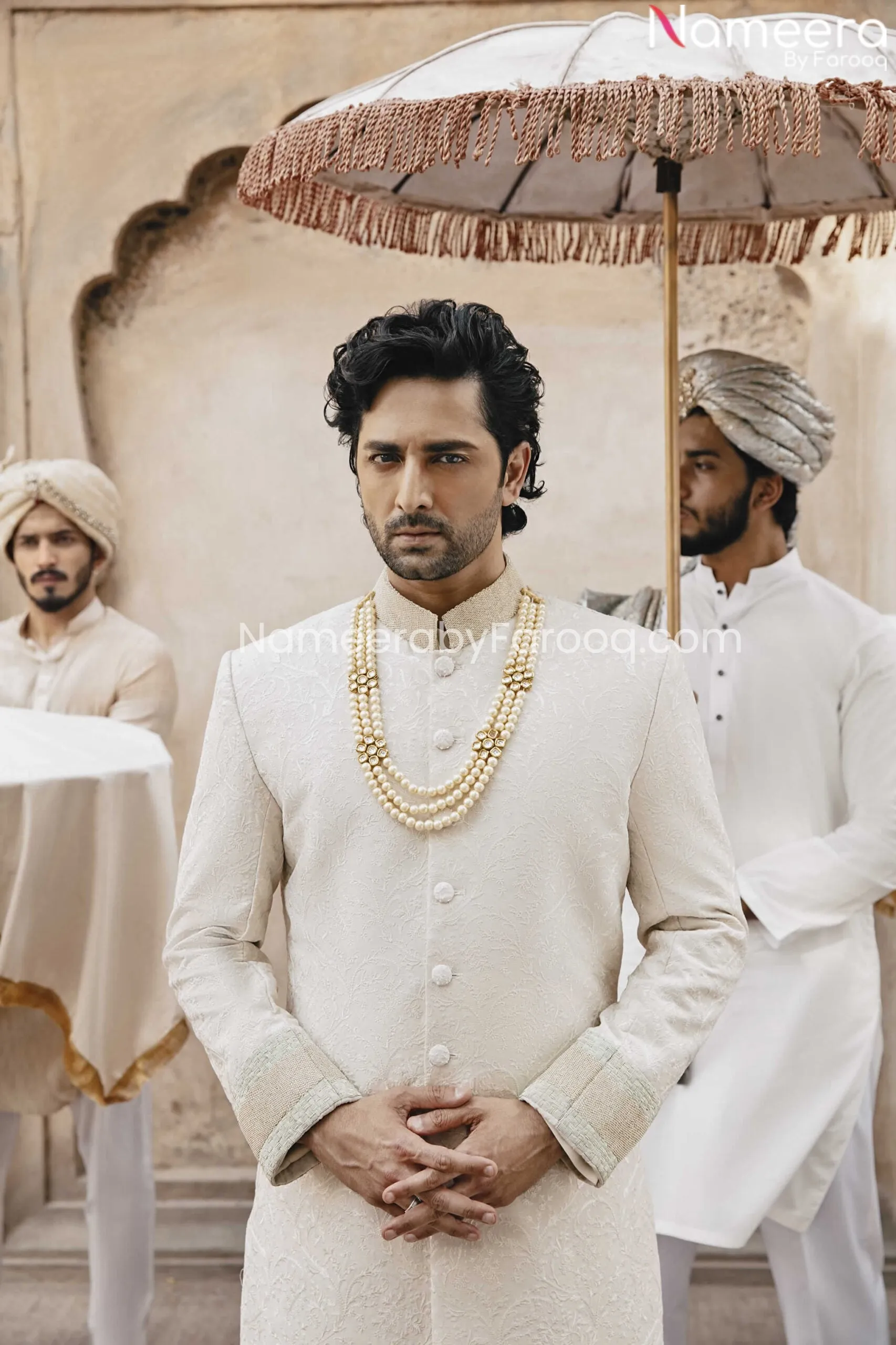 Designer Karandi Silk White Grooms Sherwani Dress #GN16