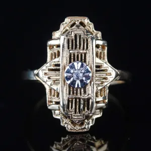 Detailed diamond filigree plaque ring in 10k yellow gold