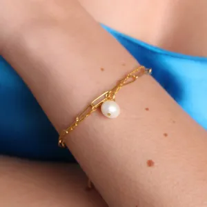 Double Chain Pearl Bracelet, Gold