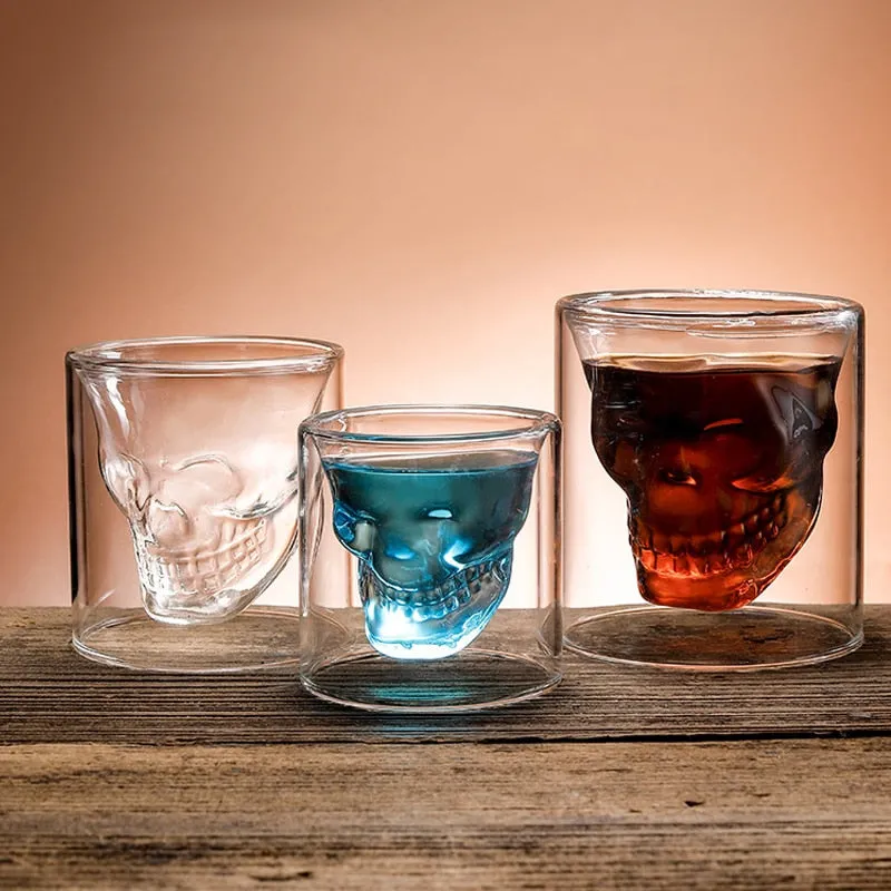 Double Layered Transparent Skull Head Wine Glass Cup