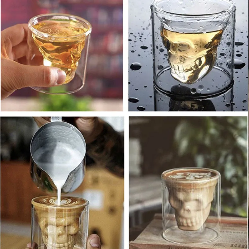Double Layered Transparent Skull Head Wine Glass Cup