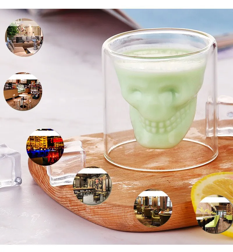 Double Layered Transparent Skull Head Wine Glass Cup