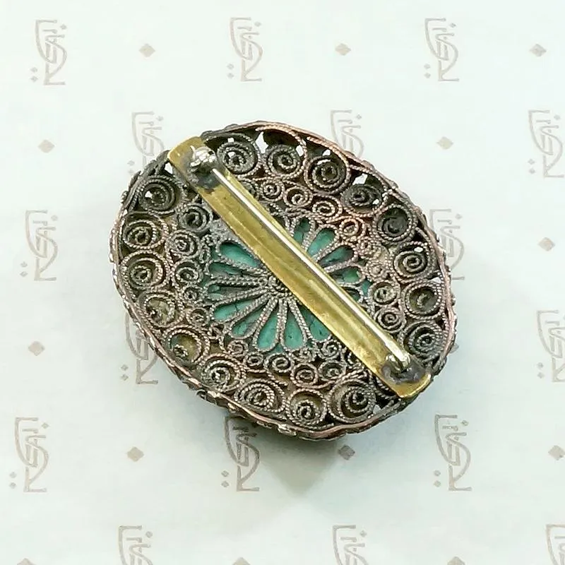 Dramatic Green Chinese Turquoise Brooch