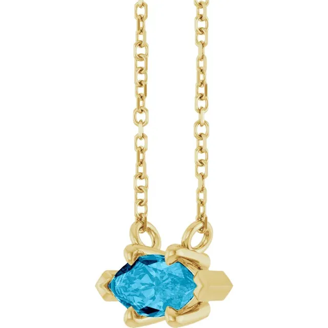 East-West Set Marquise Aquamarine 14K Solid Gold Necklace