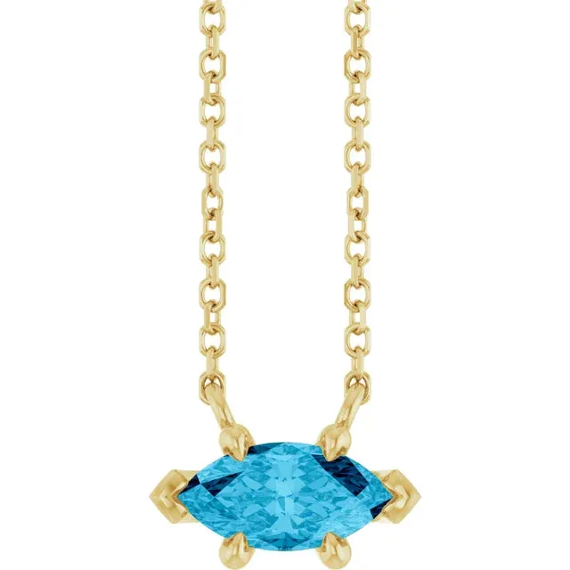 East-West Set Marquise Aquamarine 14K Solid Gold Necklace