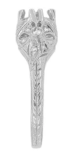 Edwardian Antique Style 3/4 Carat Filigree Platinum Engagement Ring Mounting for a 6mm Round Stone