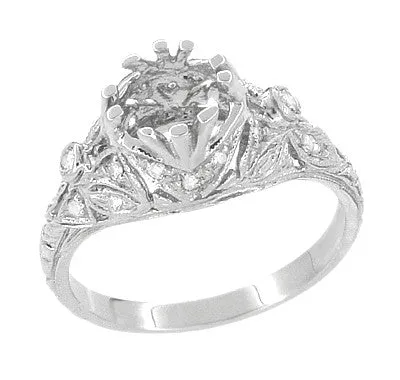 Edwardian Antique Style 3/4 Carat Filigree Platinum Engagement Ring Mounting for a 6mm Round Stone