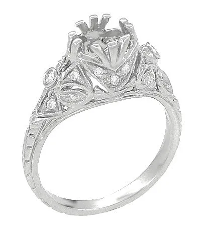 Edwardian Antique Style 3/4 Carat Filigree Platinum Engagement Ring Mounting for a 6mm Round Stone