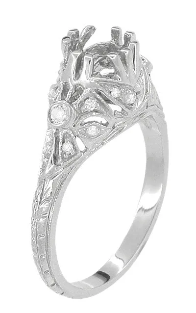 Edwardian Antique Style 3/4 Carat Filigree Platinum Engagement Ring Mounting for a 6mm Round Stone