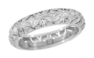 Edwardian Coventry Floral Filigree Vintage Diamond Wedding Band in Platinum - Size 7