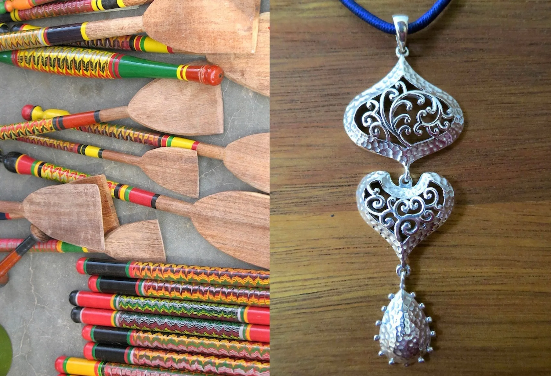Elegant, 3-tier, long Kutch-inspired hammer finish pendant with jali work