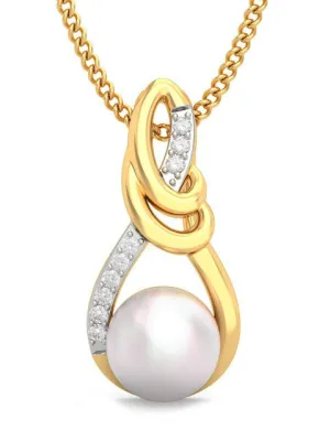 Elegant Freshwater Pearl Pendant in Two Tone Finish in 14kt Gold