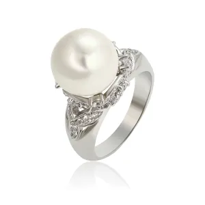 Elegant Pearl & CZ Diamond Rhodium plated Ring