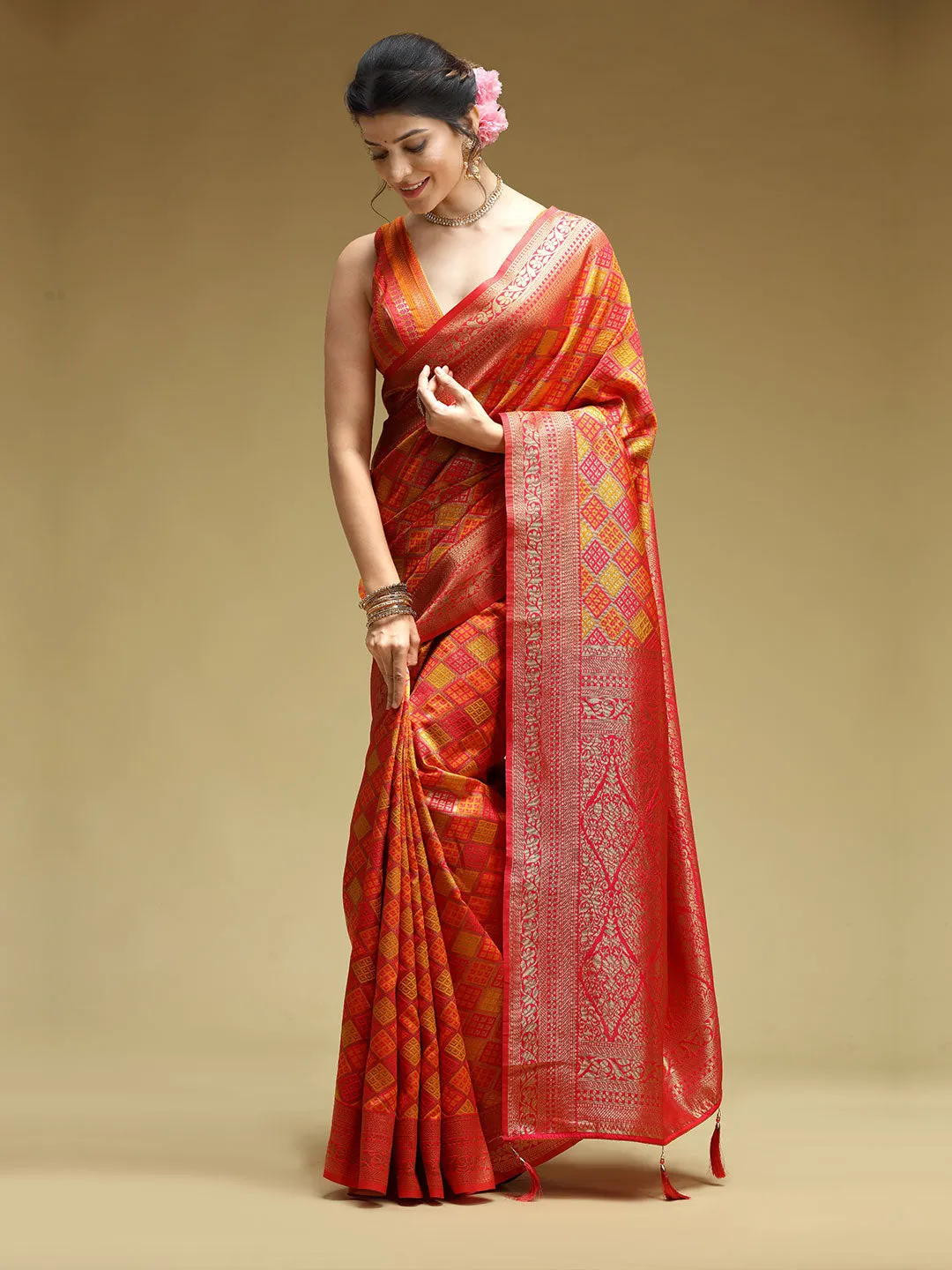Elegant Solid Multi-Color Upada Saree With Checks Designs