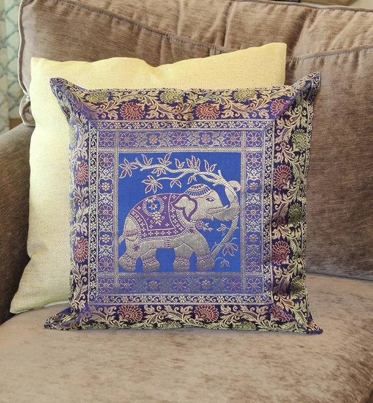 Elephant Design Silk Brocade Cushion Cover Set
