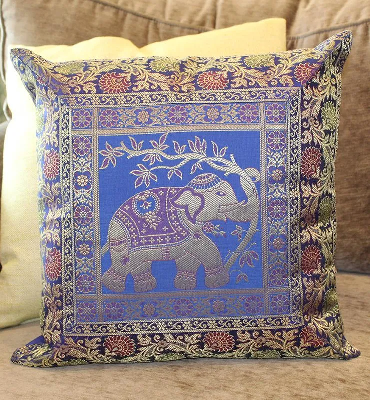 Elephant Design Silk Brocade Cushion Cover Set
