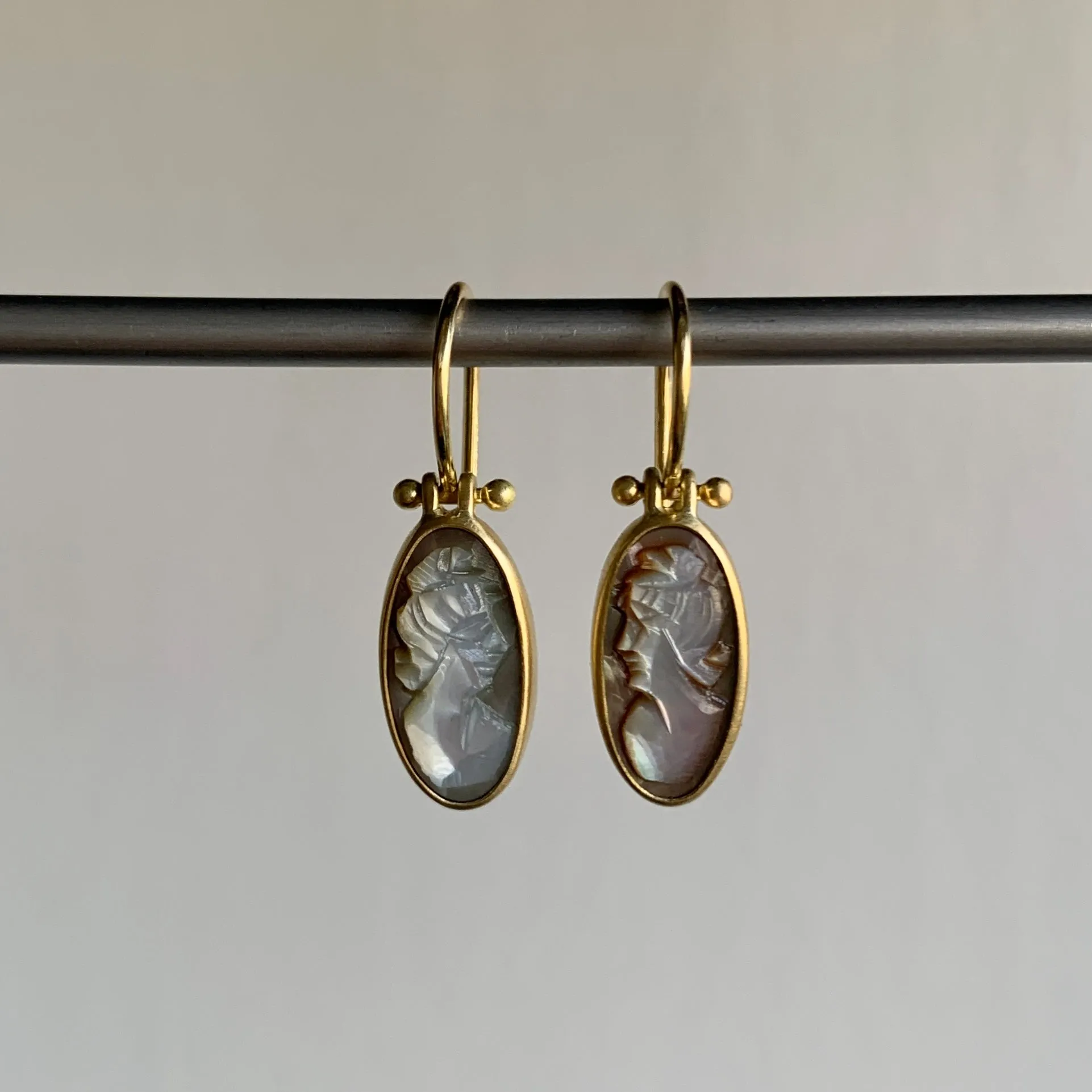 Elongated Oval Mother of Pearl Cameo Earrings