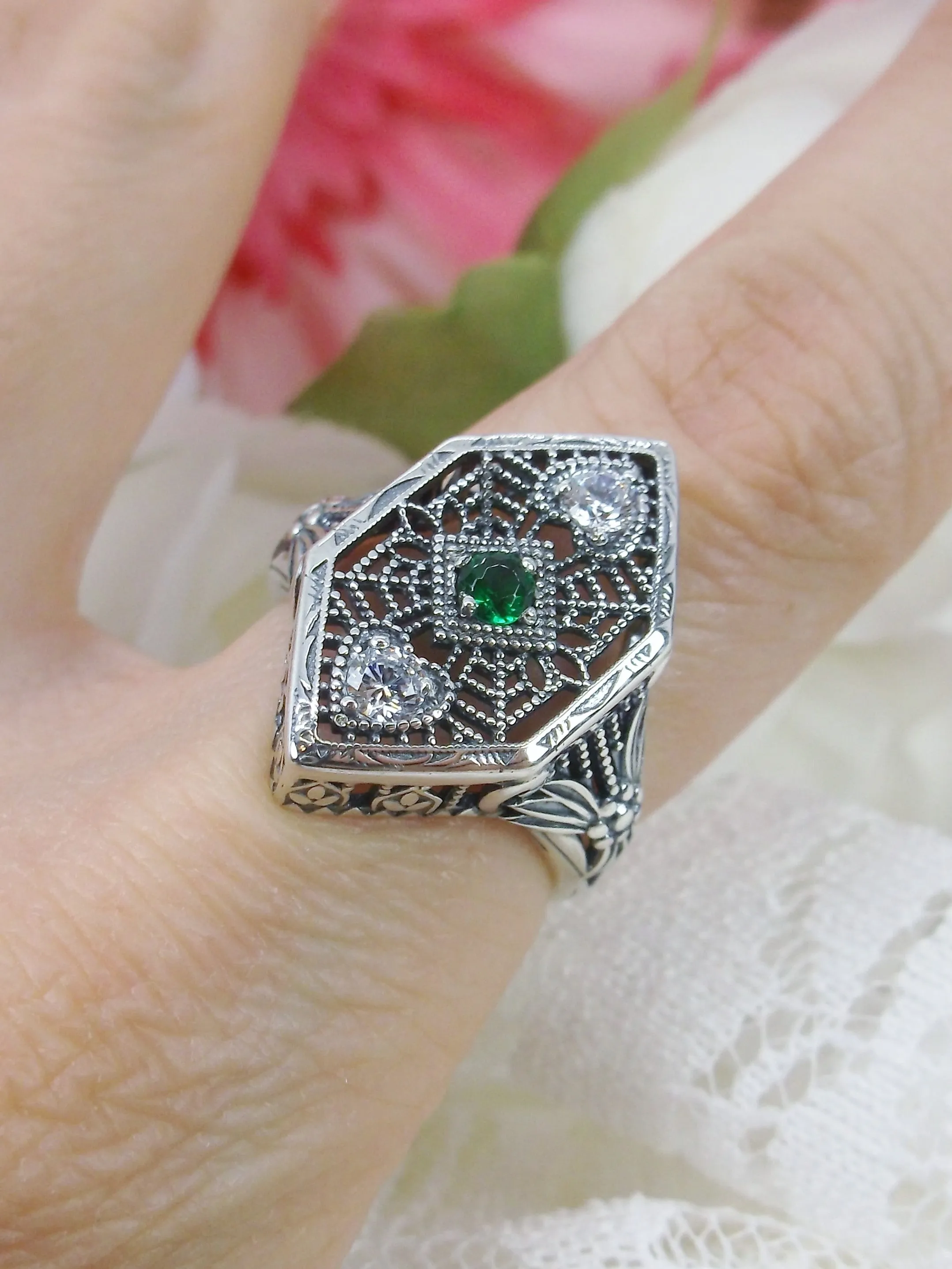 Emerald Ring, Art Deco Revival Jewelry #D231