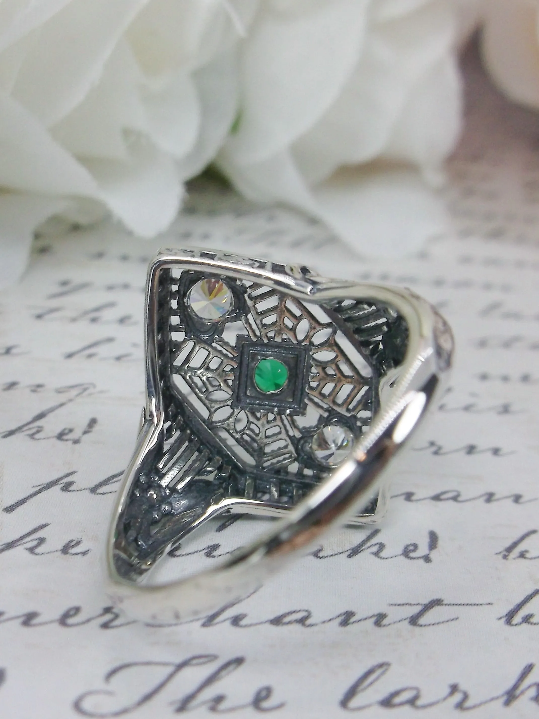 Emerald Ring, Art Deco Revival Jewelry #D231