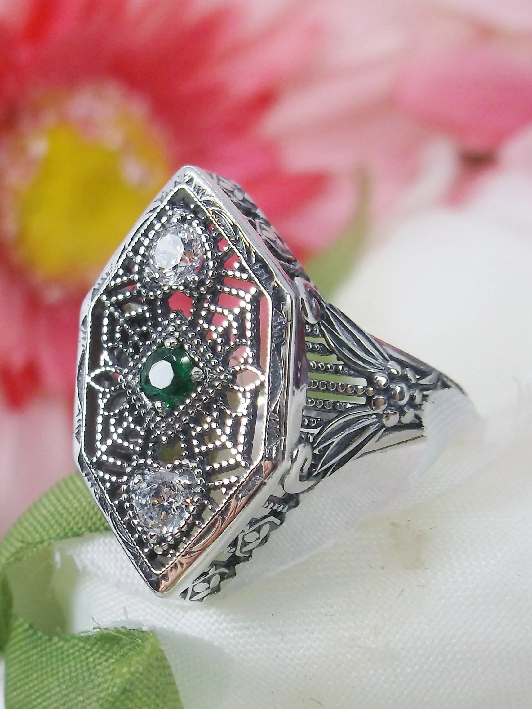 Emerald Ring, Art Deco Revival Jewelry #D231