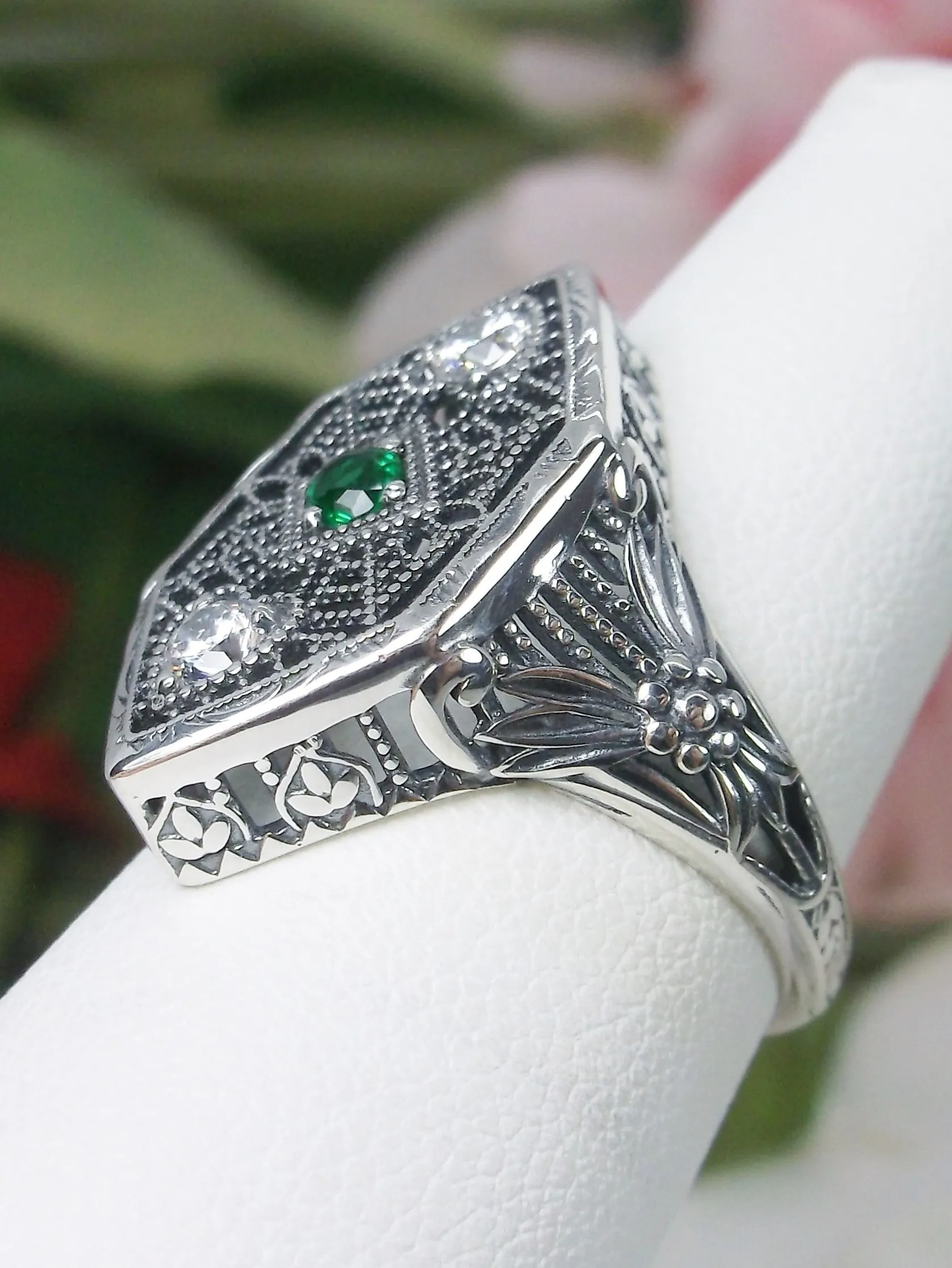 Emerald Ring, Art Deco Revival Jewelry #D231