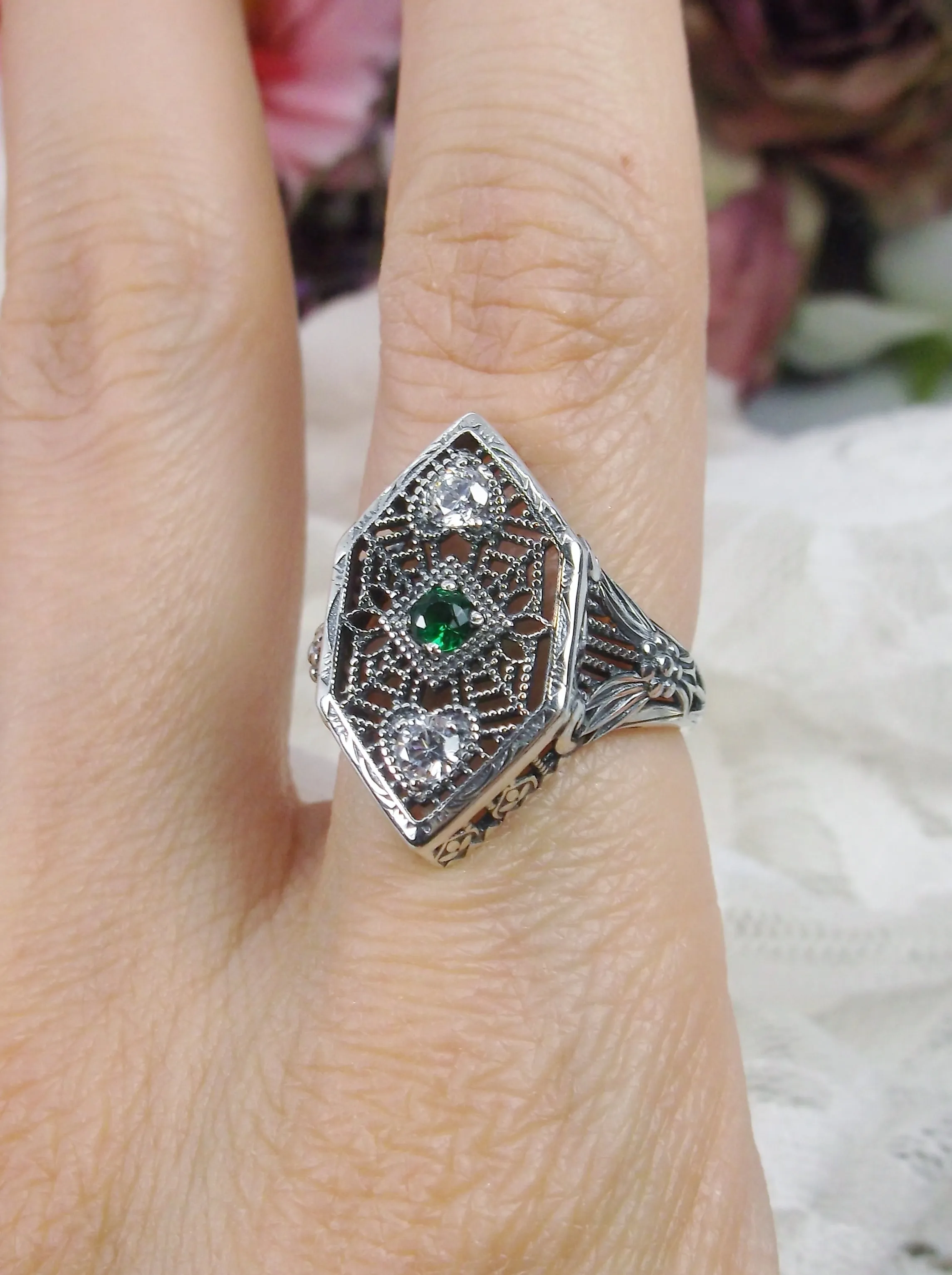 Emerald Ring, Art Deco Revival Jewelry #D231