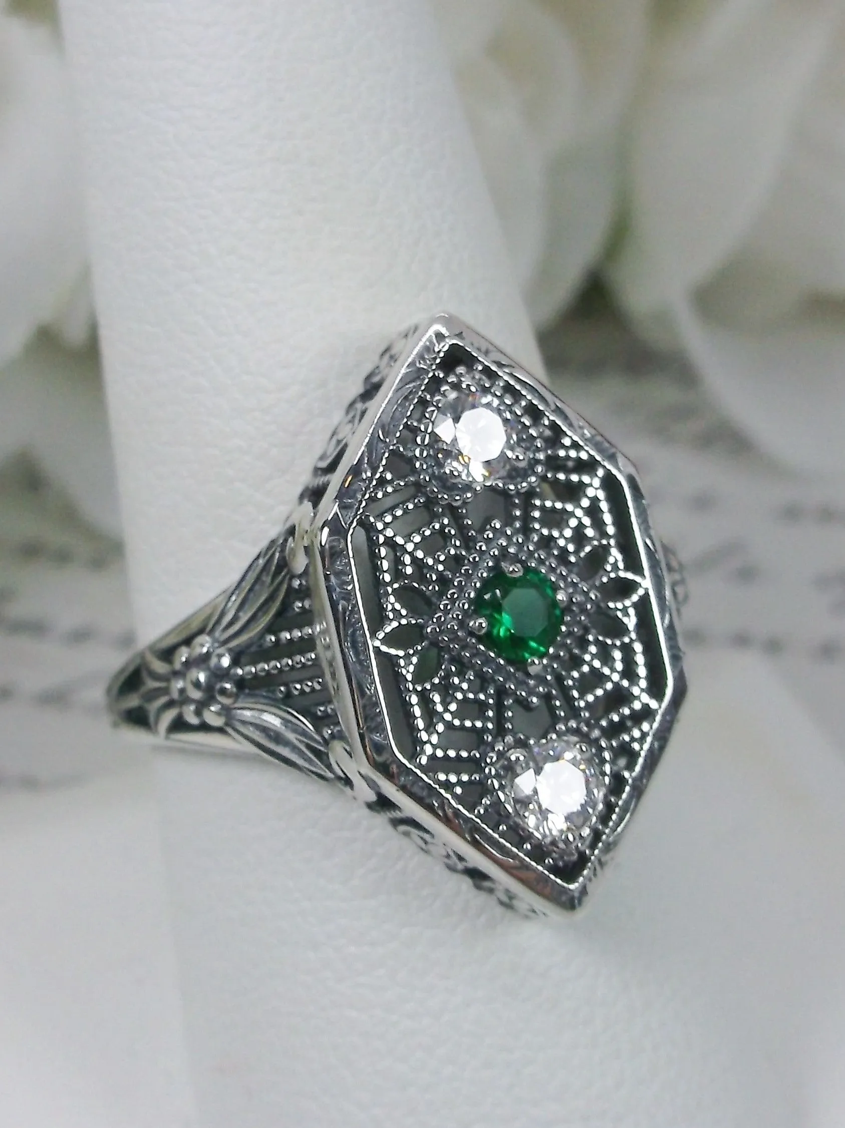 Emerald Ring, Art Deco Revival Jewelry #D231