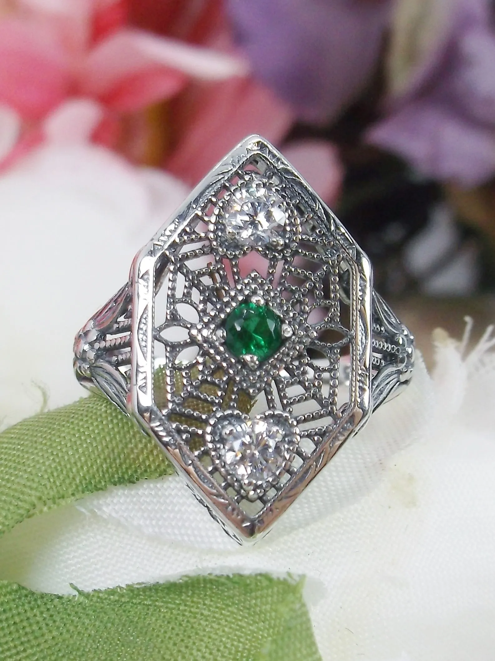 Emerald Ring, Art Deco Revival Jewelry #D231