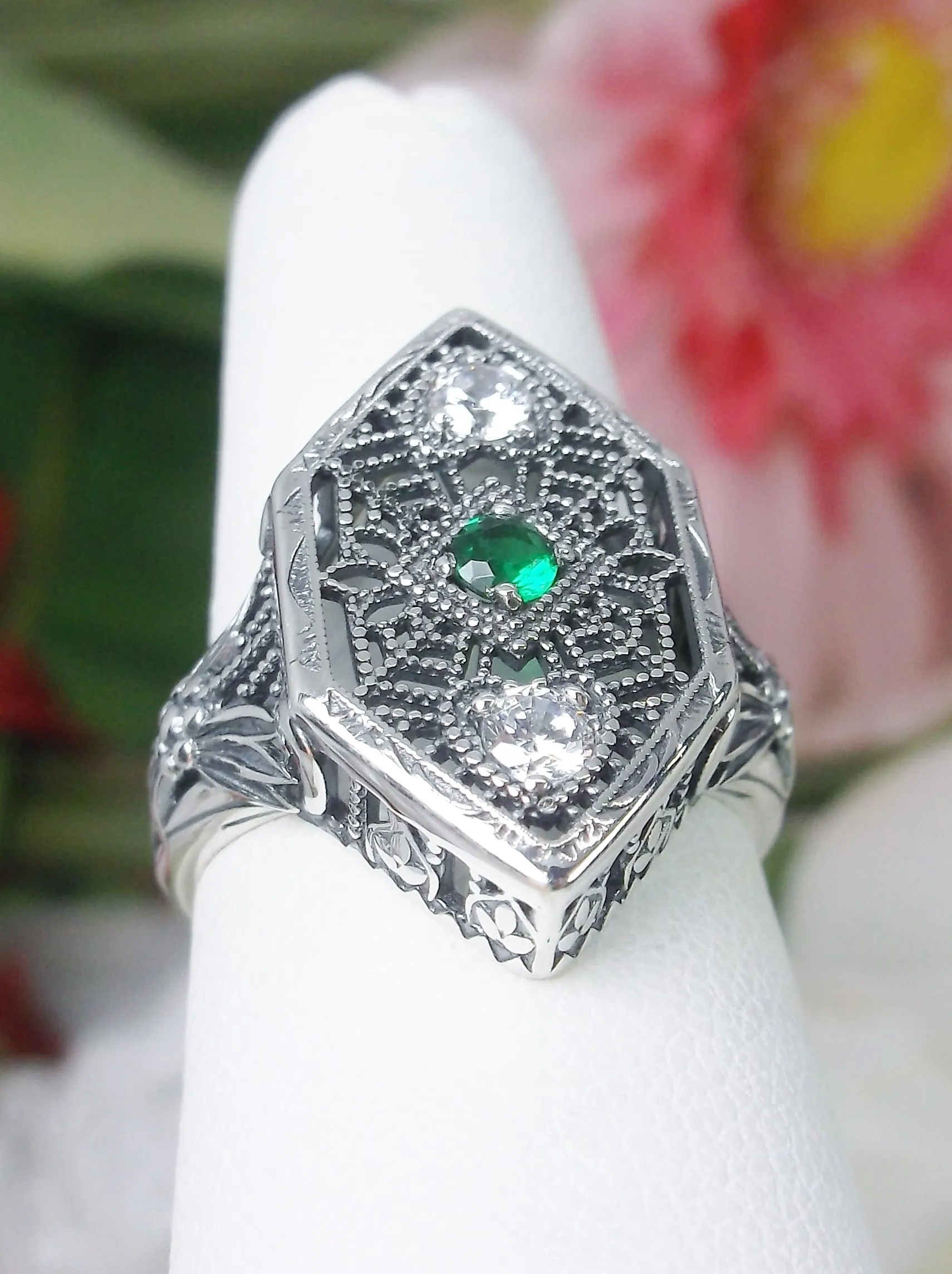 Emerald Ring, Art Deco Revival Jewelry #D231