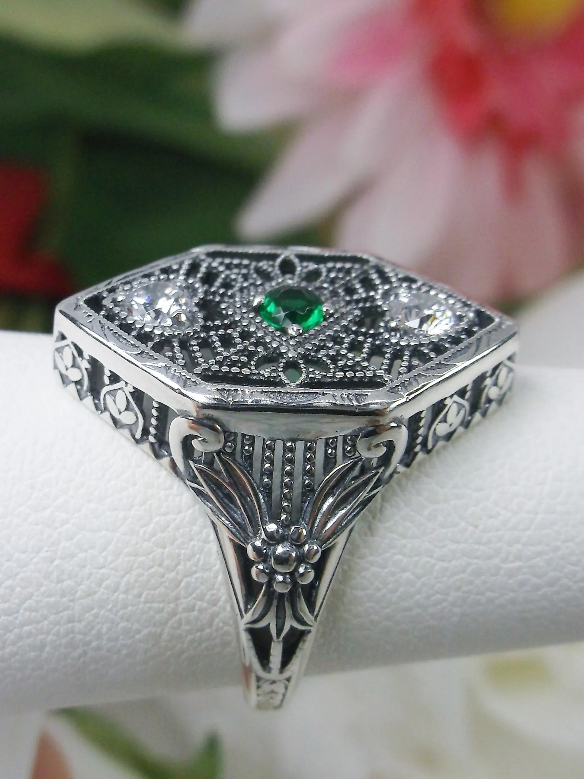 Emerald Ring, Art Deco Revival Jewelry #D231