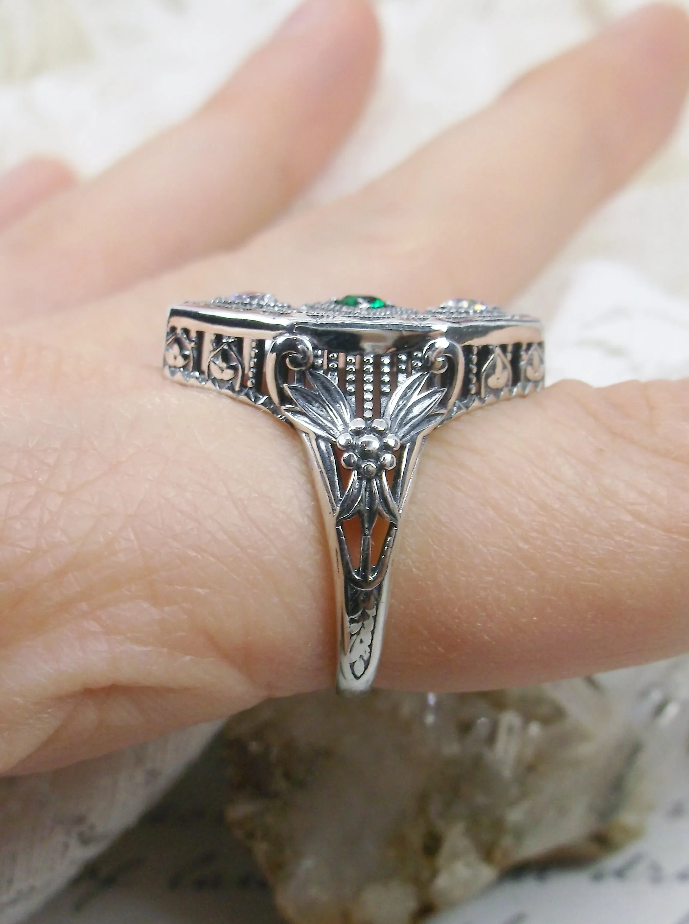Emerald Ring, Art Deco Revival Jewelry #D231