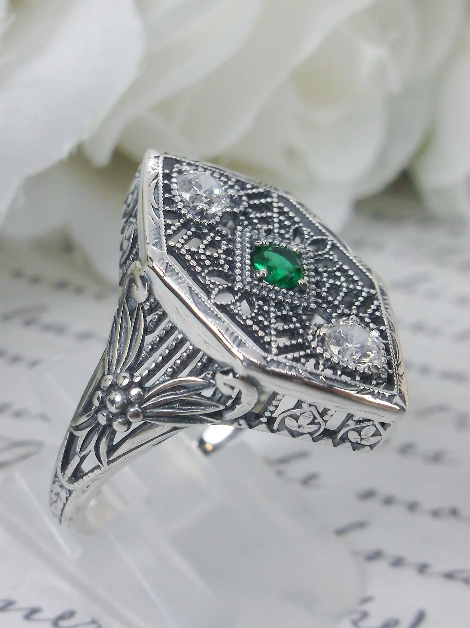 Emerald Ring, Art Deco Revival Jewelry #D231