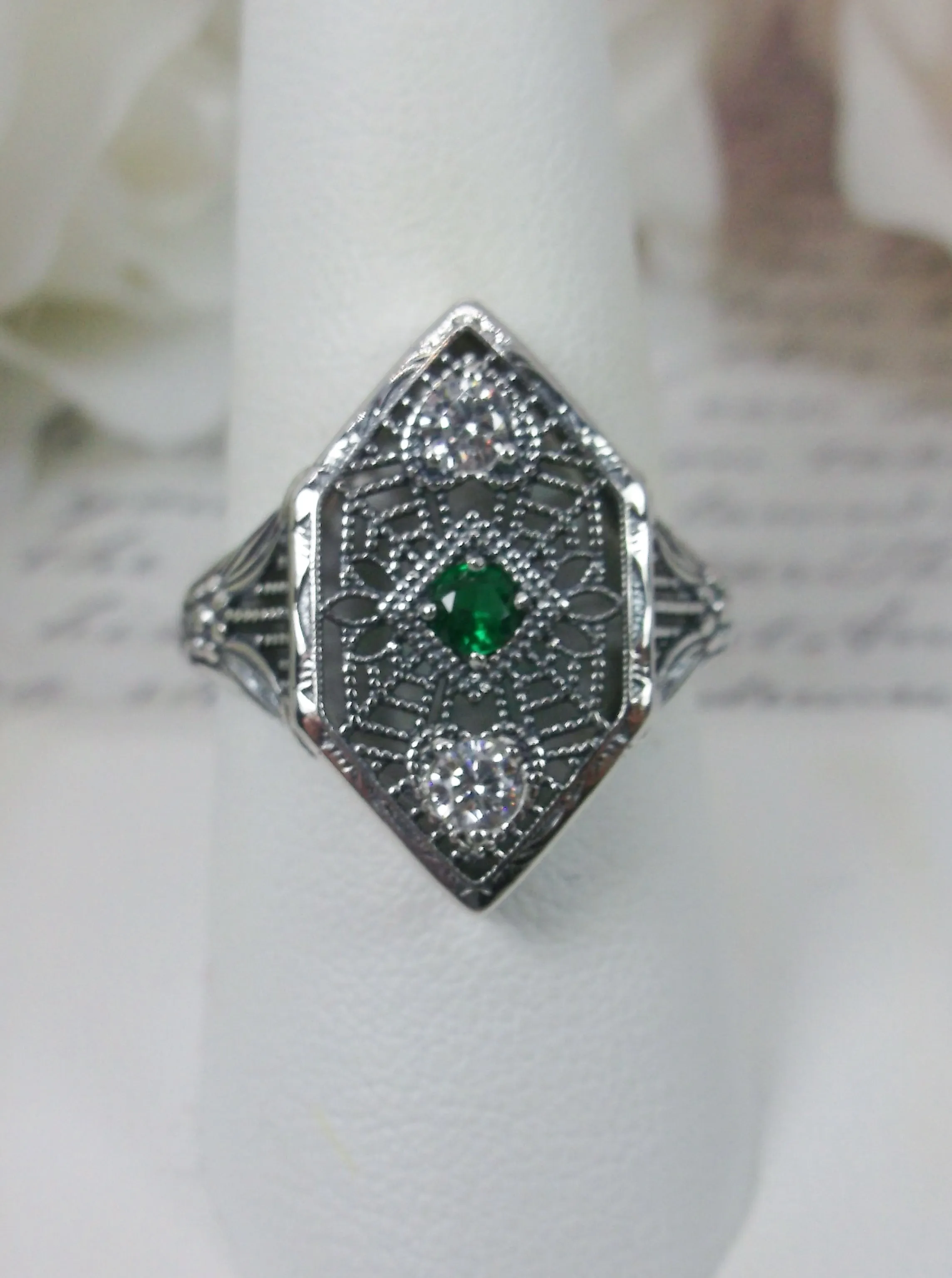 Emerald Ring, Art Deco Revival Jewelry #D231