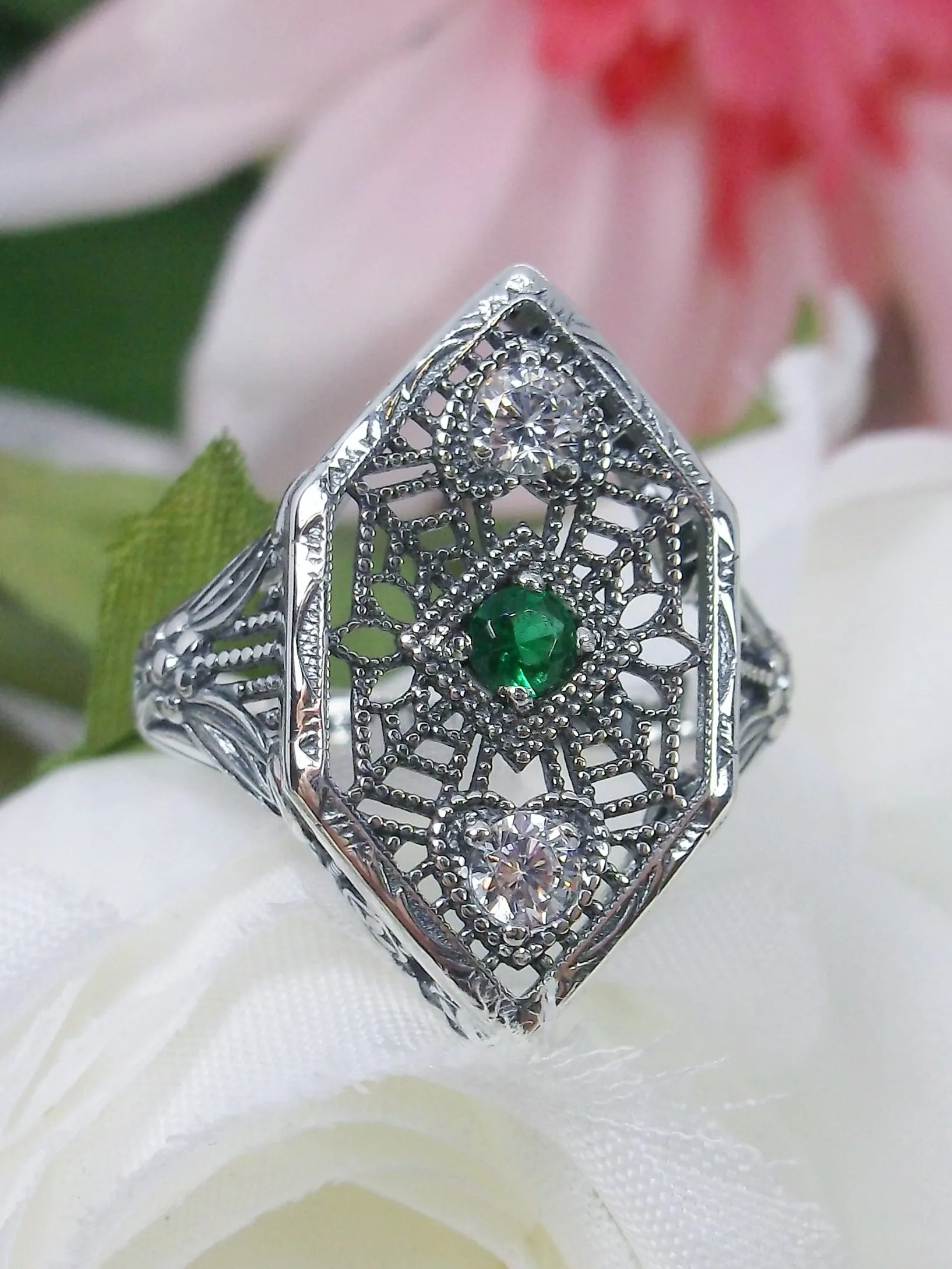 Emerald Ring, Art Deco Revival Jewelry #D231