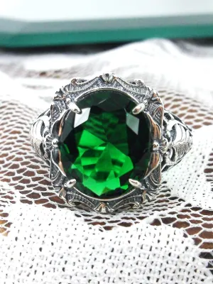 Emerald Ring, Oval Art Nouveau Style, Vintage Sterling Silver Filigree Ring, Beauty Ring, D229