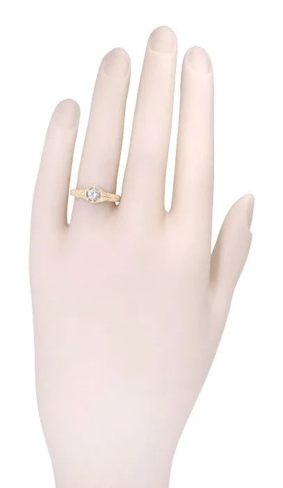 Engraved Filigree Art Deco Hexagonal Rose Gold 0.39 Carat Diamond Engagement Ring