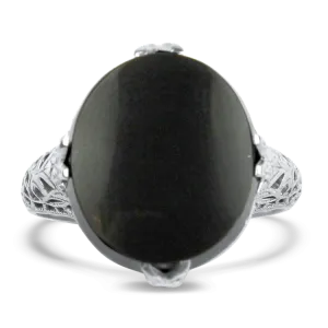 Estate 14K White Gold Onyx Ring