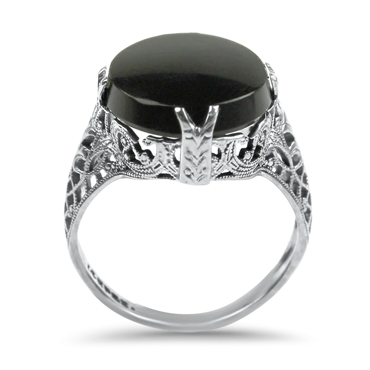 Estate 14K White Gold Onyx Ring