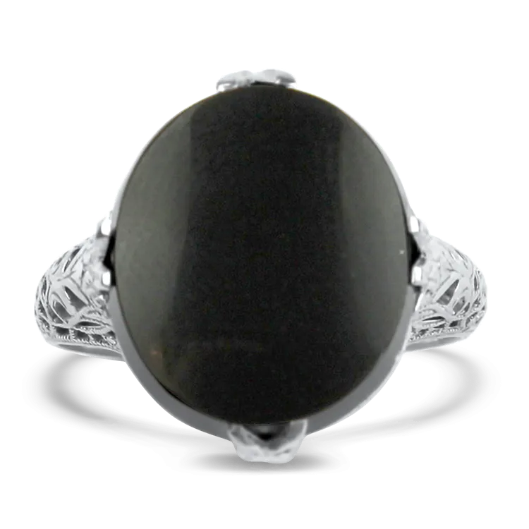 Estate 14K White Gold Onyx Ring