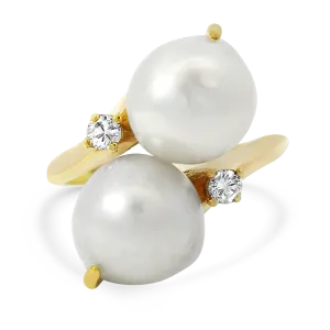 Estate 14k Yellow Gold Pearl & Diamond Bypass Ring