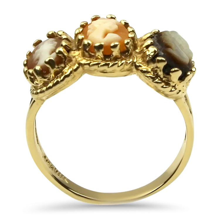 Estate 14K Yellow Gold Three-Cameo Portrait Ring