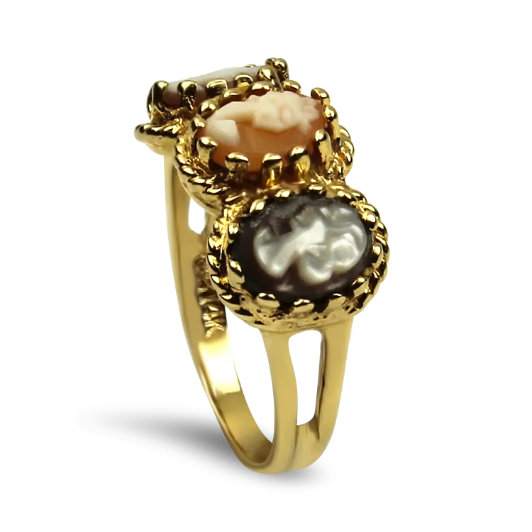 Estate 14K Yellow Gold Three-Cameo Portrait Ring