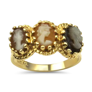 Estate 14K Yellow Gold Three-Cameo Portrait Ring